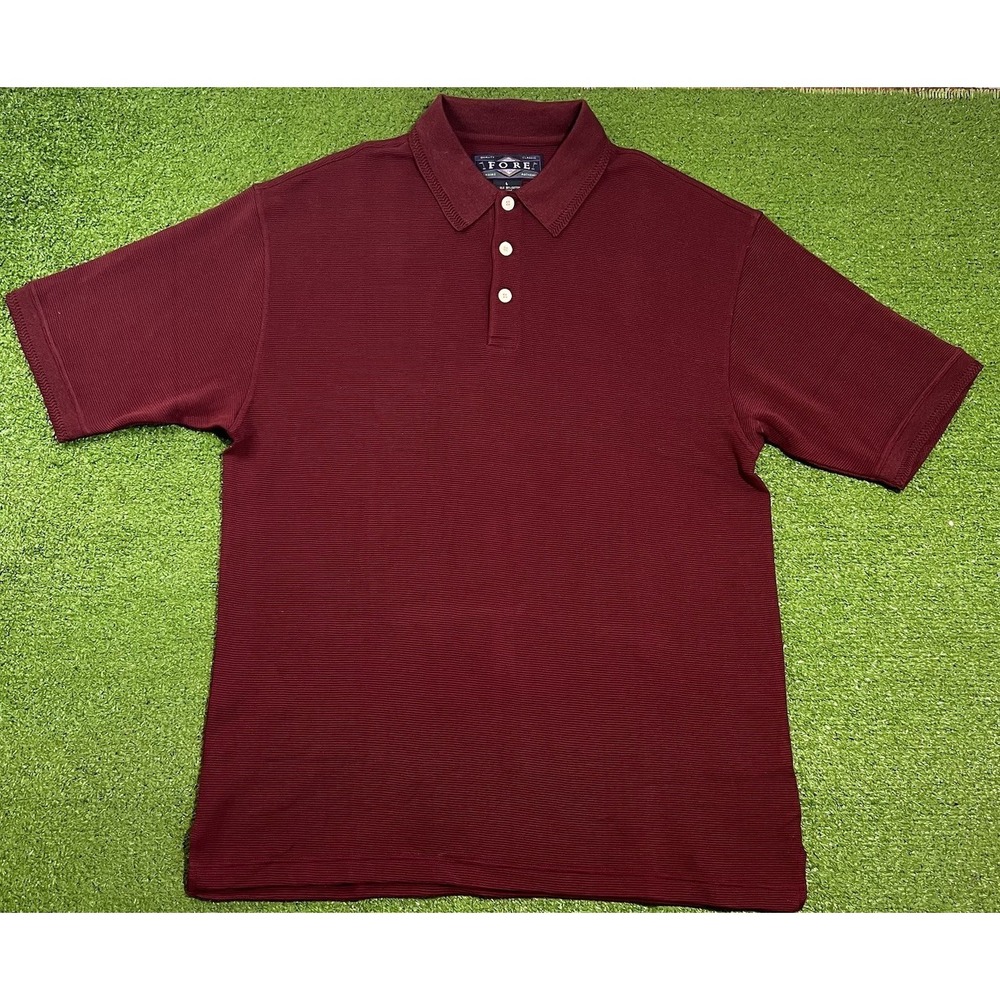 Vintage Silk Golf Polo LG Maroon 80s FORE‎ Cotton Knit Performance Shirt